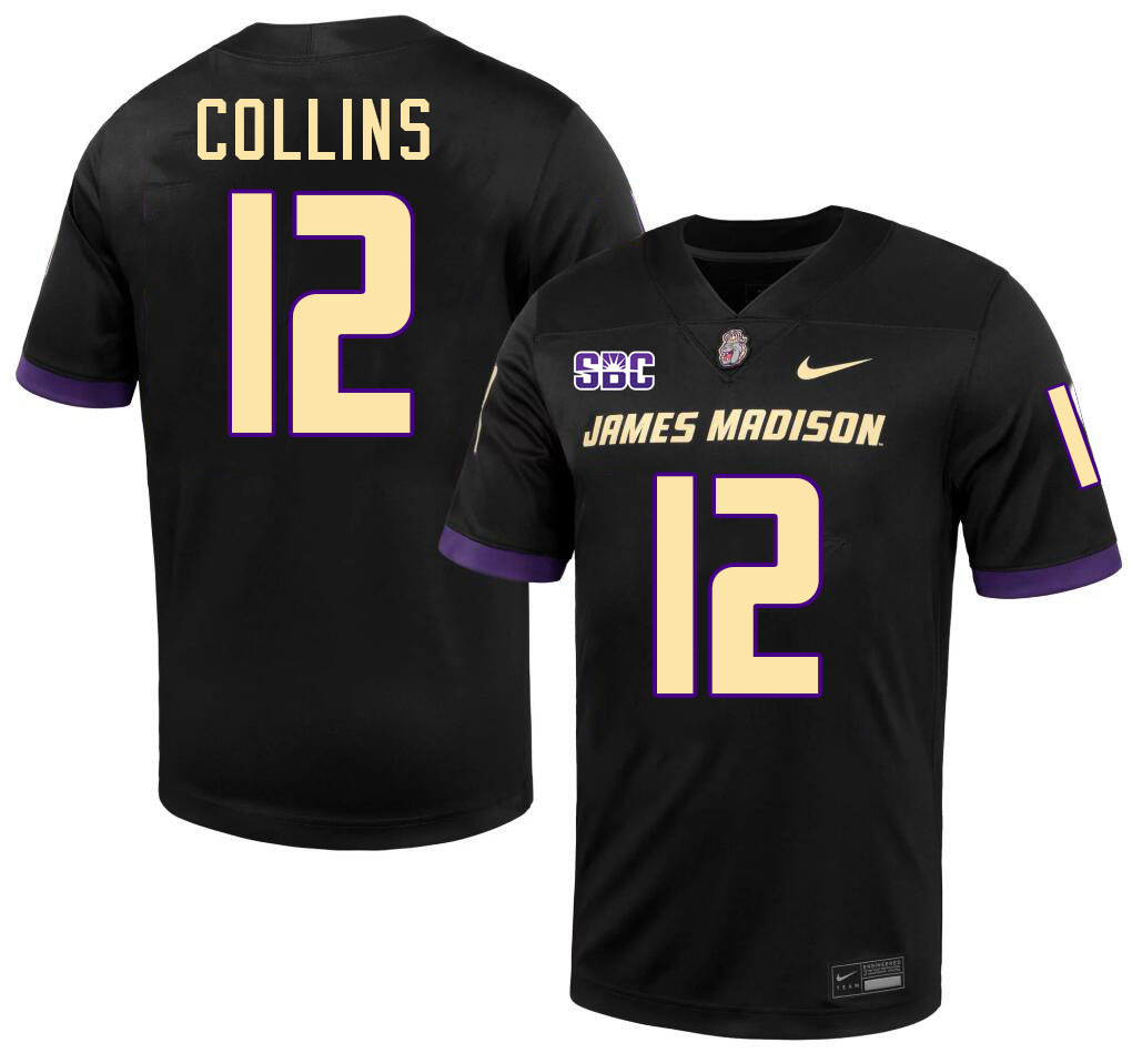 #12 Za'Ron Collins JMU Jersey,James Madison Dukes Football Jerseys Stitched-Black #12 Za'Ron Collins JMU Jersey,James Madison Dukes Football Jerseys Stitched-Black